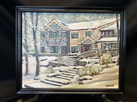 SOLD!! The Heights School in Winter - Oil Painting on Canvas with Wood Frame