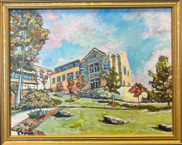 SOLD The Heights School Main Building in Autumn - Oil Painting on Canvas with Wood Frame