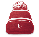 Pom Pom Winter Hat (red and white/embroidered with H and sabers)