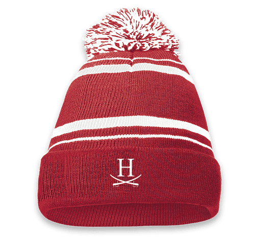 Pom Pom Winter Hat (red and white/embroidered with H and sabers)
